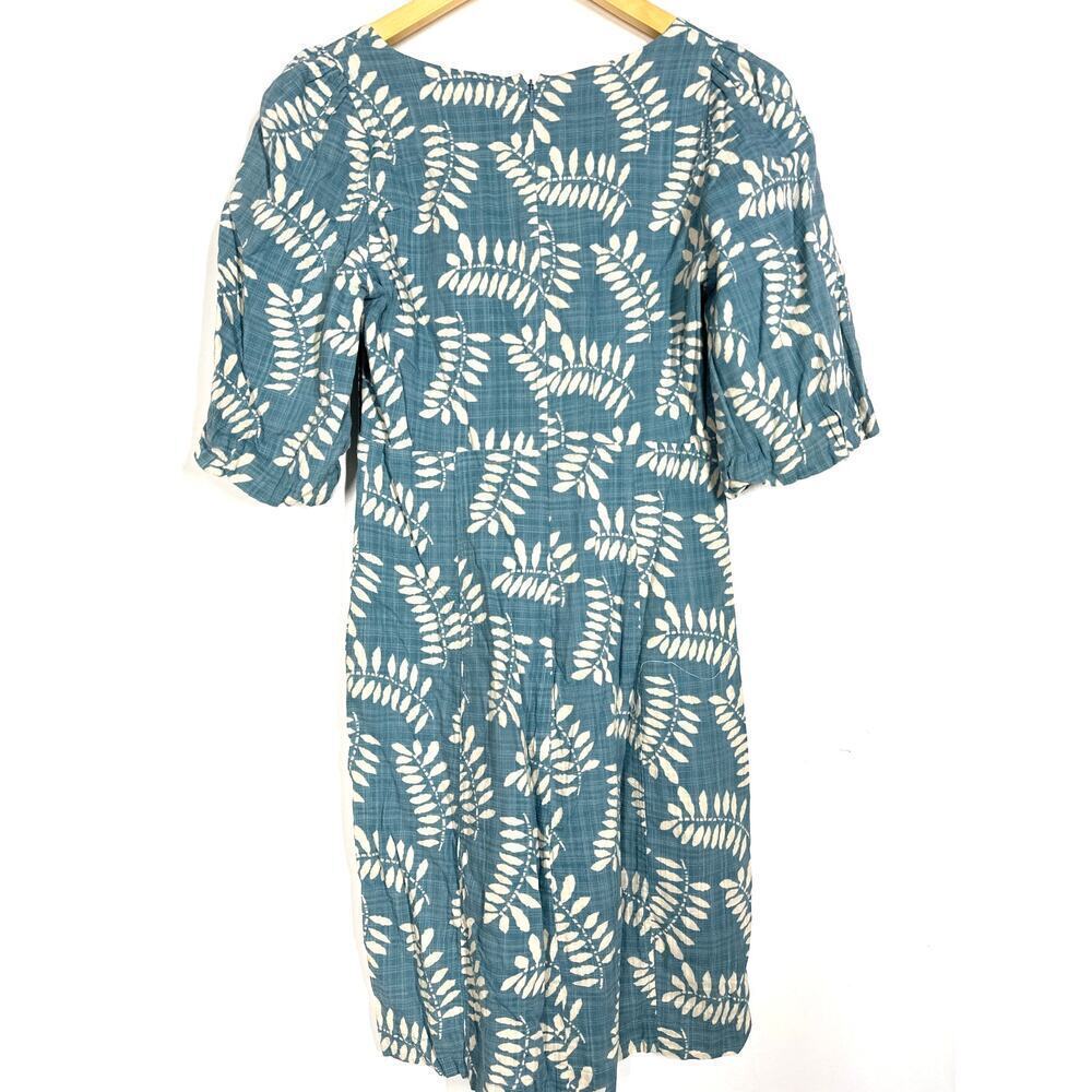 Parker Cammi Dress Leaf Print Short Puff Sleeve Scoop Neck Mini Sheath Green 2 - Picture 5 of 9